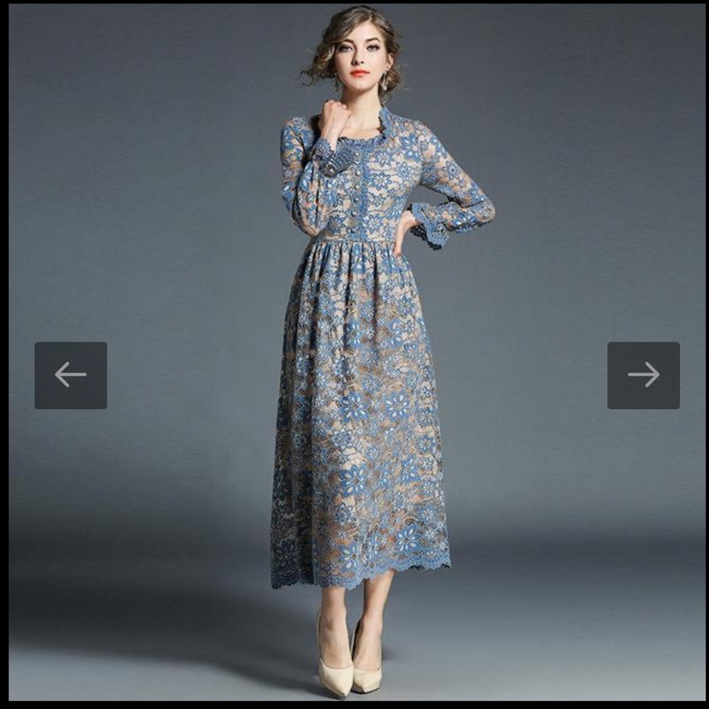 Classy, Vibrant Baby Blue Lace Dress 👗